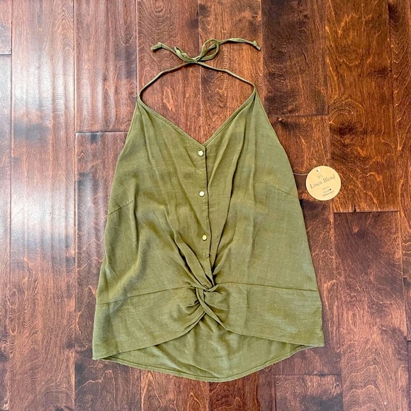 URBAN Romantics Tops - SOLD!! 
NEW Linen Halter Top Summer Army Green Olive, Medium.